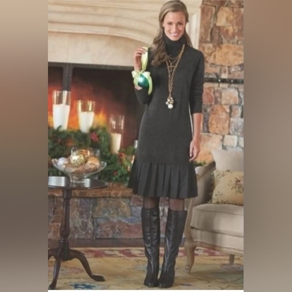 Soft Surroundings TurtleNeck Long Sleeve Sweater Dress with Pleated Bottom NWT - Picture 2 of 5